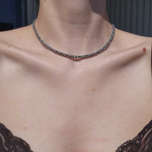 15 inch silver byzantine chain necklace ✦ hand crafted mini chain mail necklace - Picture 2 of 10